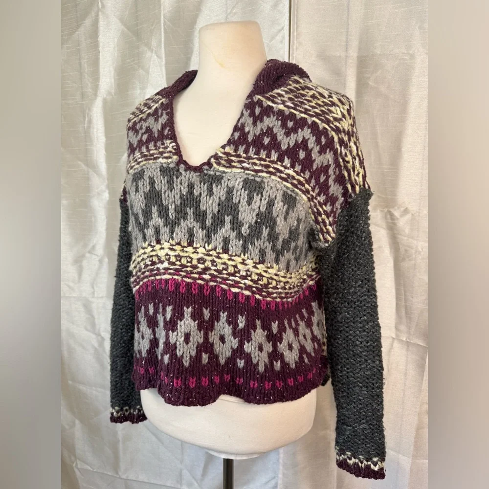 Free People fair Isle Aztec grey and purple sweater - Picture 3 of 10